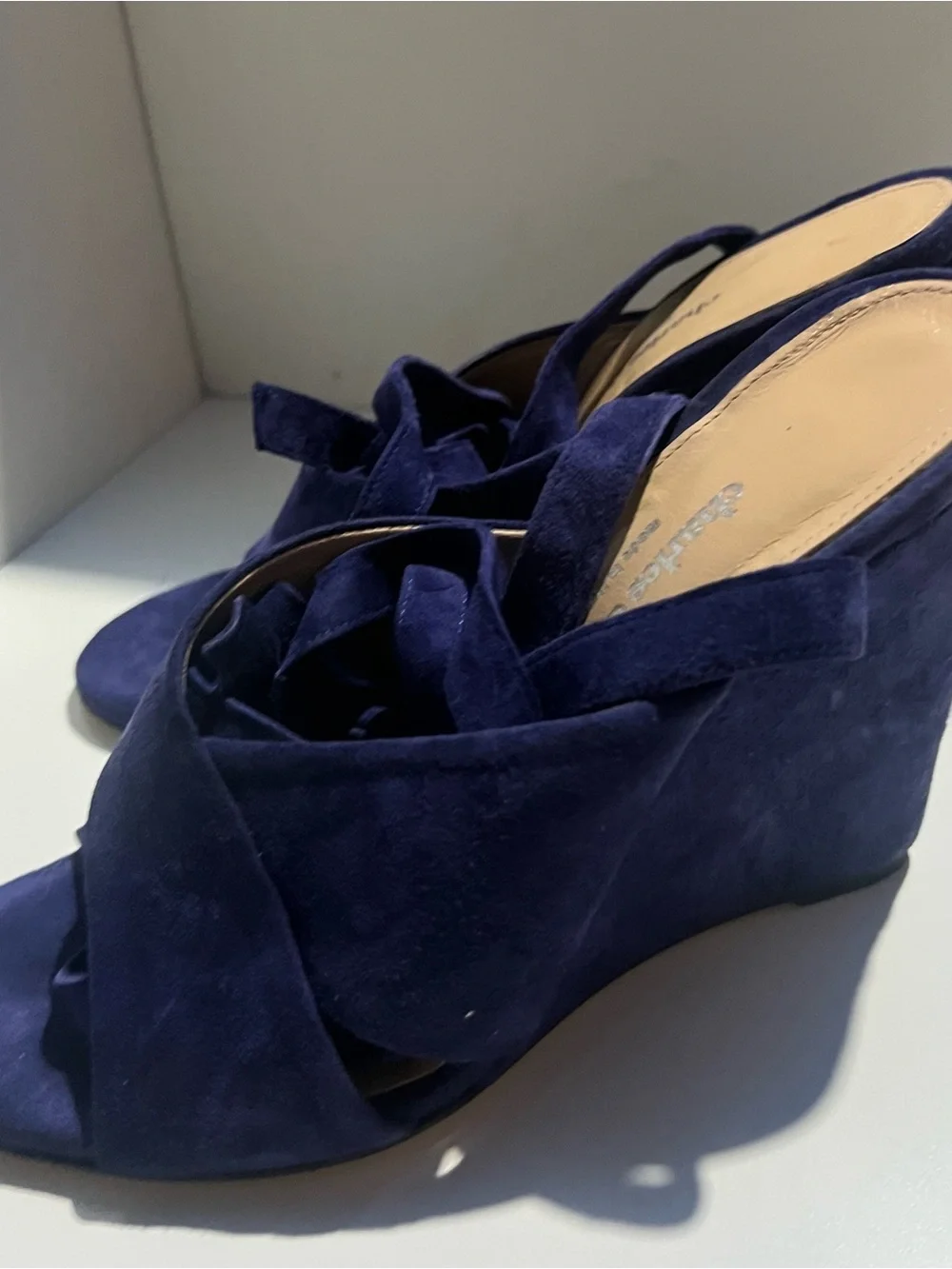 Charles by Charles David Navy Suede Strappy Wedge Sandals Size 8.5